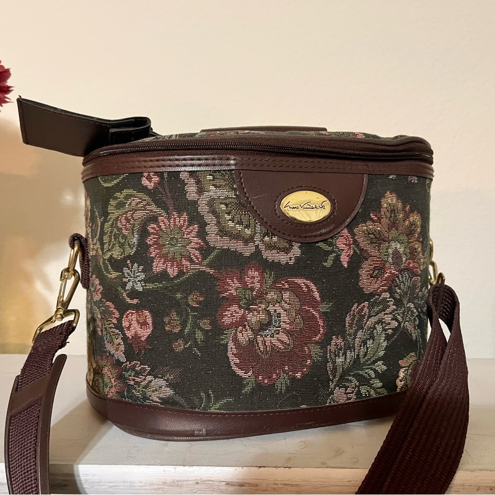 Gloria Vanderbilt Floral Cosmetic Bag in plum, burgundy, and green